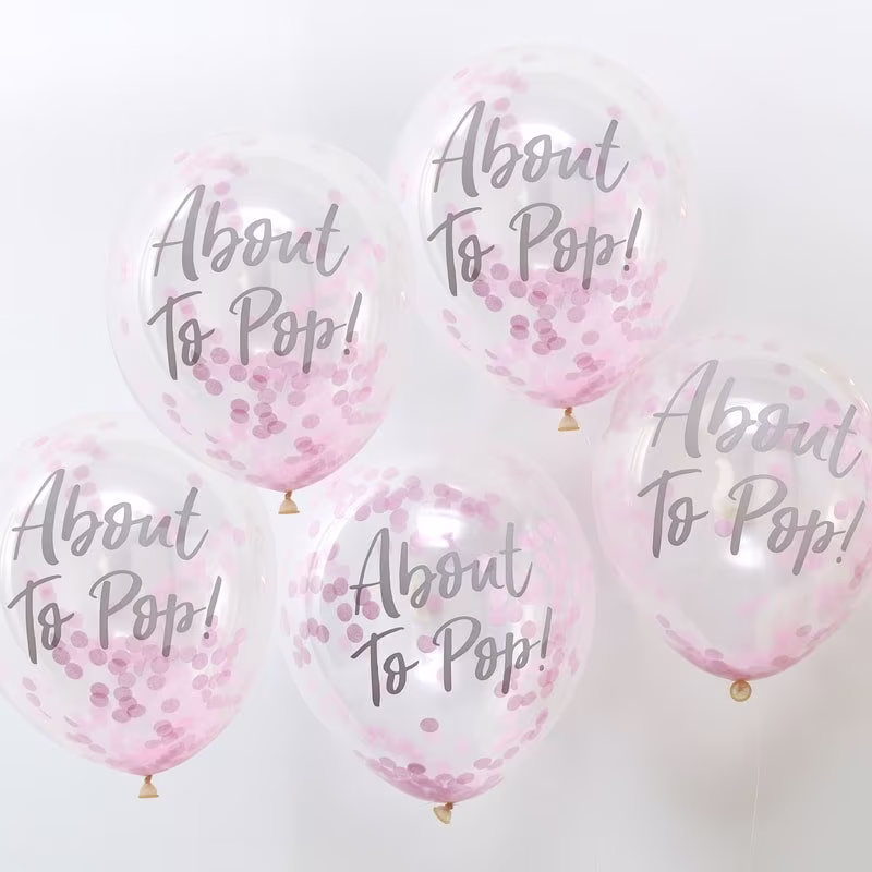 About To Pop Baby Balloons Shower Pink Confetti Decorations, Announcement, Gender Reveal