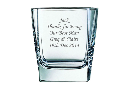 Personalised Engraved Whisky Square Tumbler Glass Fathers Day Birthday Best Man Usher Stag Party