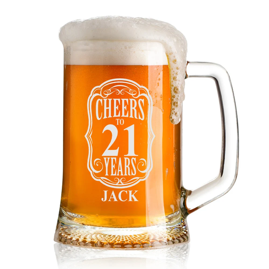 Cheers To 21 Years Birthday Gift Personalised Engraved Glass Beer Tankard