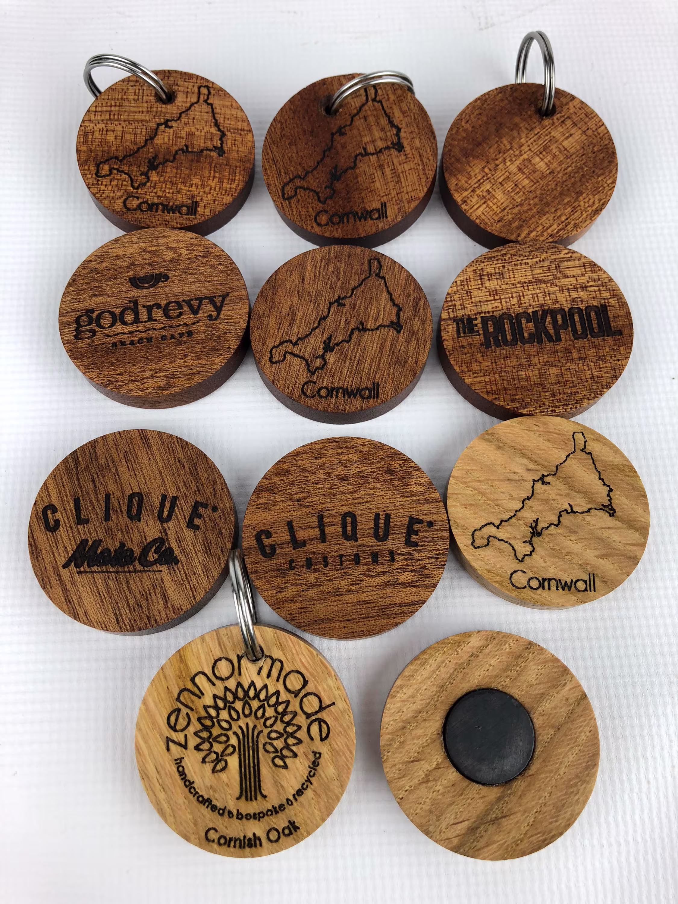 Custom Personalised Branded Logo Keyring - Handmade Reclaimed Wood Made in Cornwall Wooden Rustic Tactile Recycled Key Fob To Order
