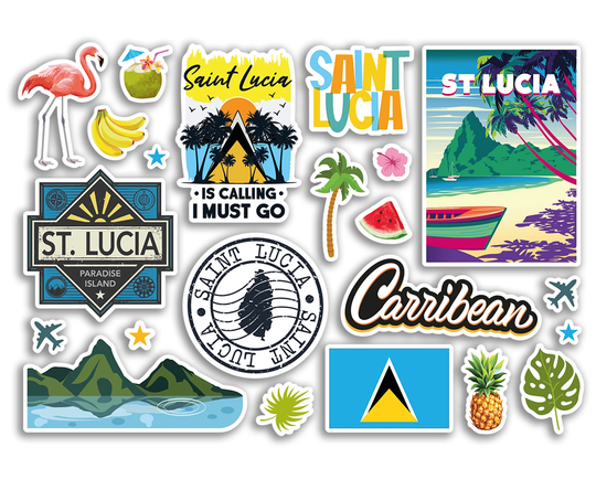 A5 Sticker Sheet St Lucia Vinyl Stickers - Saint Caribbean Tropical Summer Beach Landmarks Airport Flag Travel Holiday Scrapbook #79215