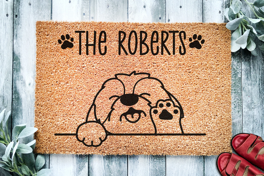 Cute Shih Tzu Personalized Doormat | Toy Dog Terrier Custom Welcome Mat Housewarming Last Name Closing Gift