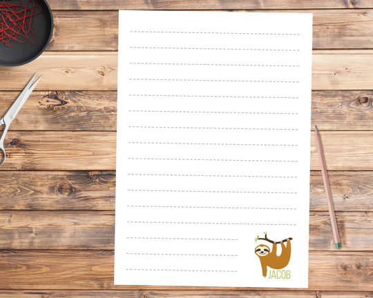 Personalised Sloth Notepad, Custom Notepad With Name, Writing Pad, Tear Off Children's Stationary Gift, To Do List