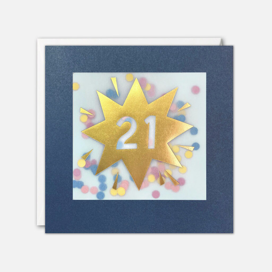 Age 21 Gold Birthday Card With Colourful Paper Confetti - Shakies By James Ellis