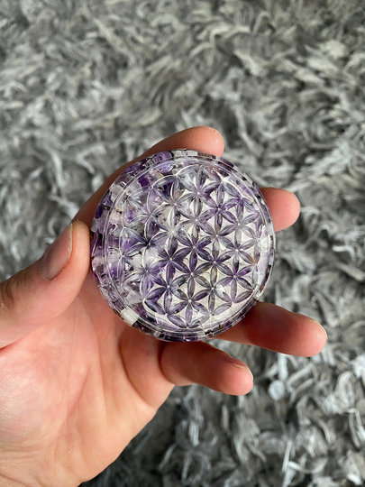 Orgonite® Flower Of Life Amethyst Crystals Orgone Energy, Tower Buster, Reiki Healing Chakra Emf Protection