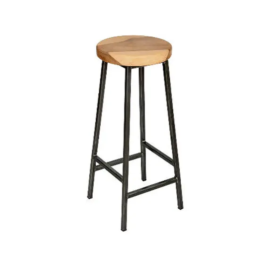 Bertie Walters - Steel Frame Industrial Bar Stool With Chunky Walnut Seat