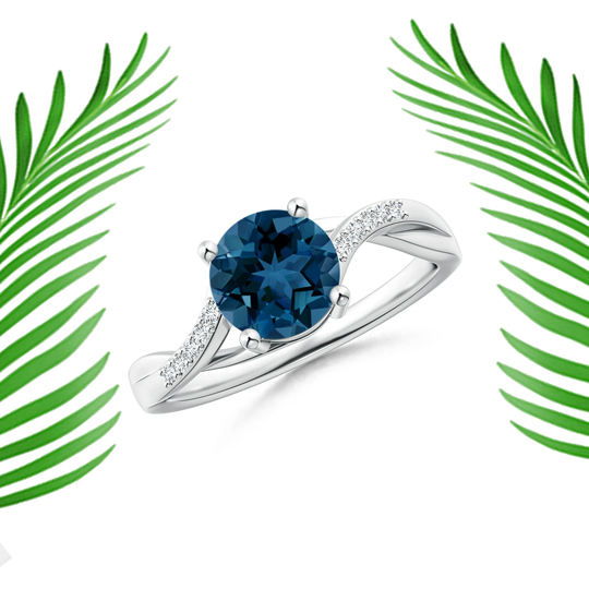 Solitaire London Blue Topaz Twisted Split Shank Ring-Natural Ring-Handmade Ring-Blue Stone-Silver Ring-For Gift