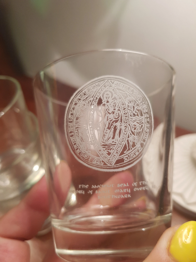 Vintage Whisky Glasses With Saint Mary Ornament