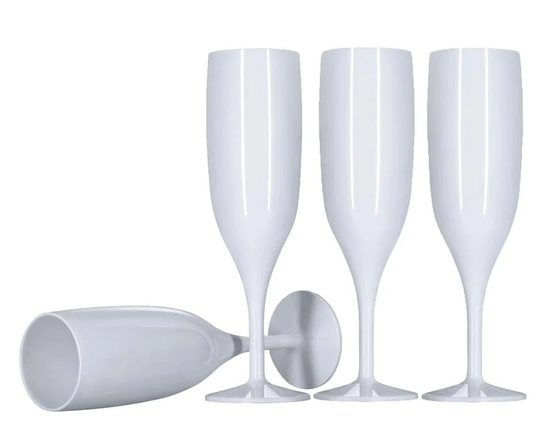 24 X White Prosecco Flutes - Made From Strong Reusable Plastic in Glossy Bright Colour 1-Piece Champagne Glass | Pack Of Glasses