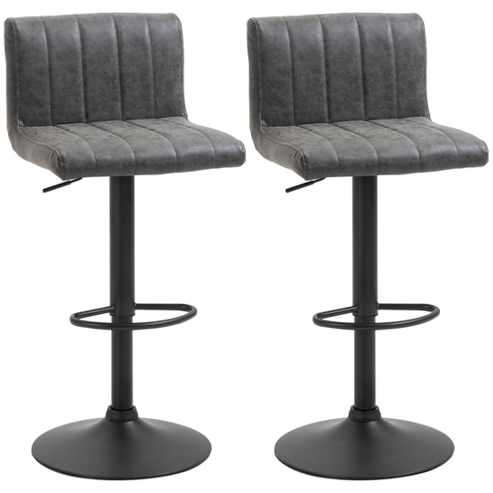 HOMCOM Set of 2 Adjustable Height Bar Chairs with Footrest, Grey