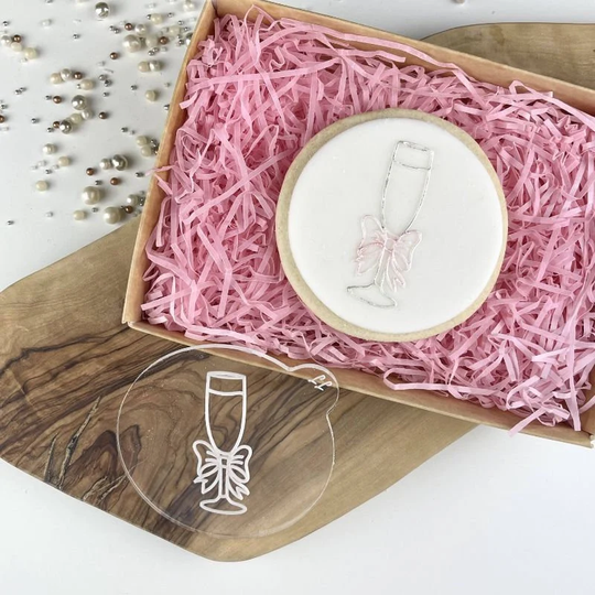 Champagne Glass With Bow Cookie Embosser, Bridal Bachelorette Stamp, Hen Party Stamp