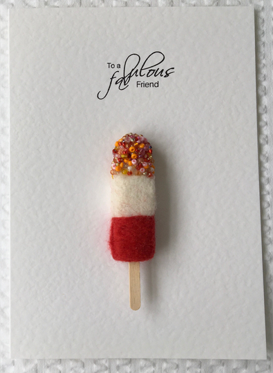 Needle Felted Fab Ice Lolly Greetings Card.