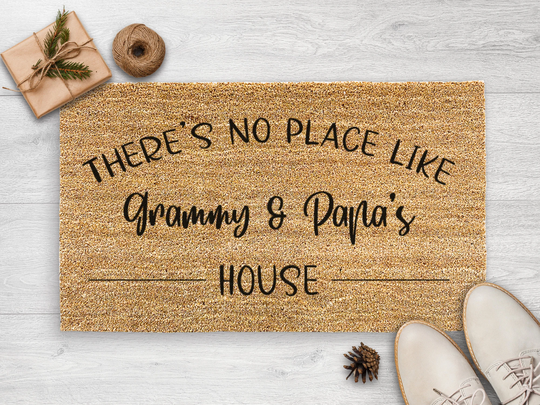 There's No Place Like Grammy & Papa's House - Christmas Gift Personalized Family Mat Custom Coir Doormat Housewarming
