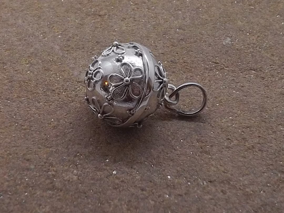 sterling Silver Flowers Angel Caller Pendant, Harmony Ball Necklace, Personalised Pendant Gift