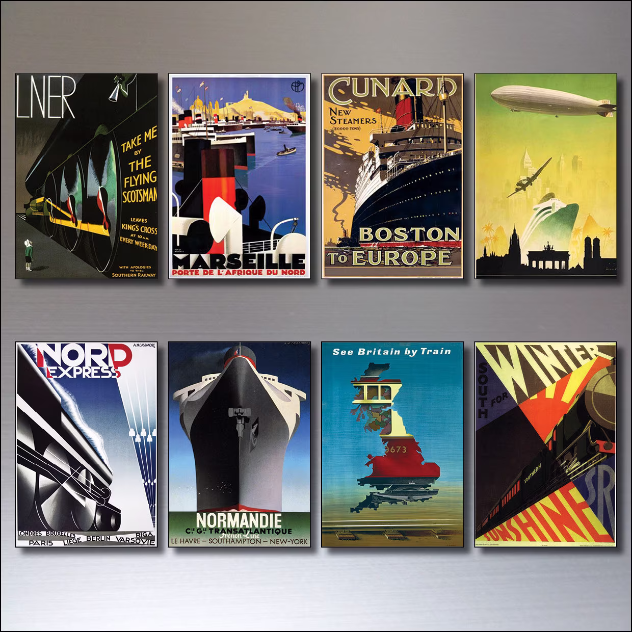 8 Vintage Travel Posters Fridge Magnets From Art Deco Design - Retro Repro No.1