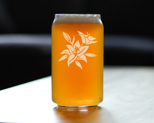 Lily - Beer Can Pint Glass Floral Themed Gifts & Décor For Gardeners Flower Lovers 16 Oz