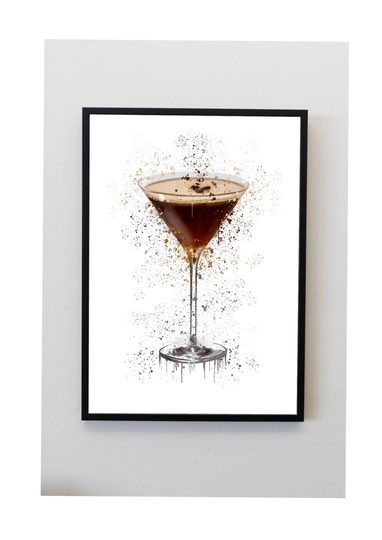Espresso, Martini, Splatter, Art Print, Cocktail, Brown, Grey, Unframed