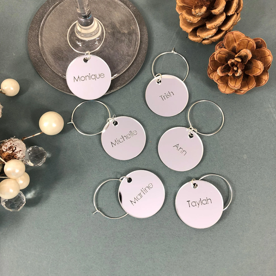 Personalised Mirror Shaped Glass Charm, Party Hosting, Christmas Wine Glass Charms, Name Place Settings, Favours, Hen Do Charms