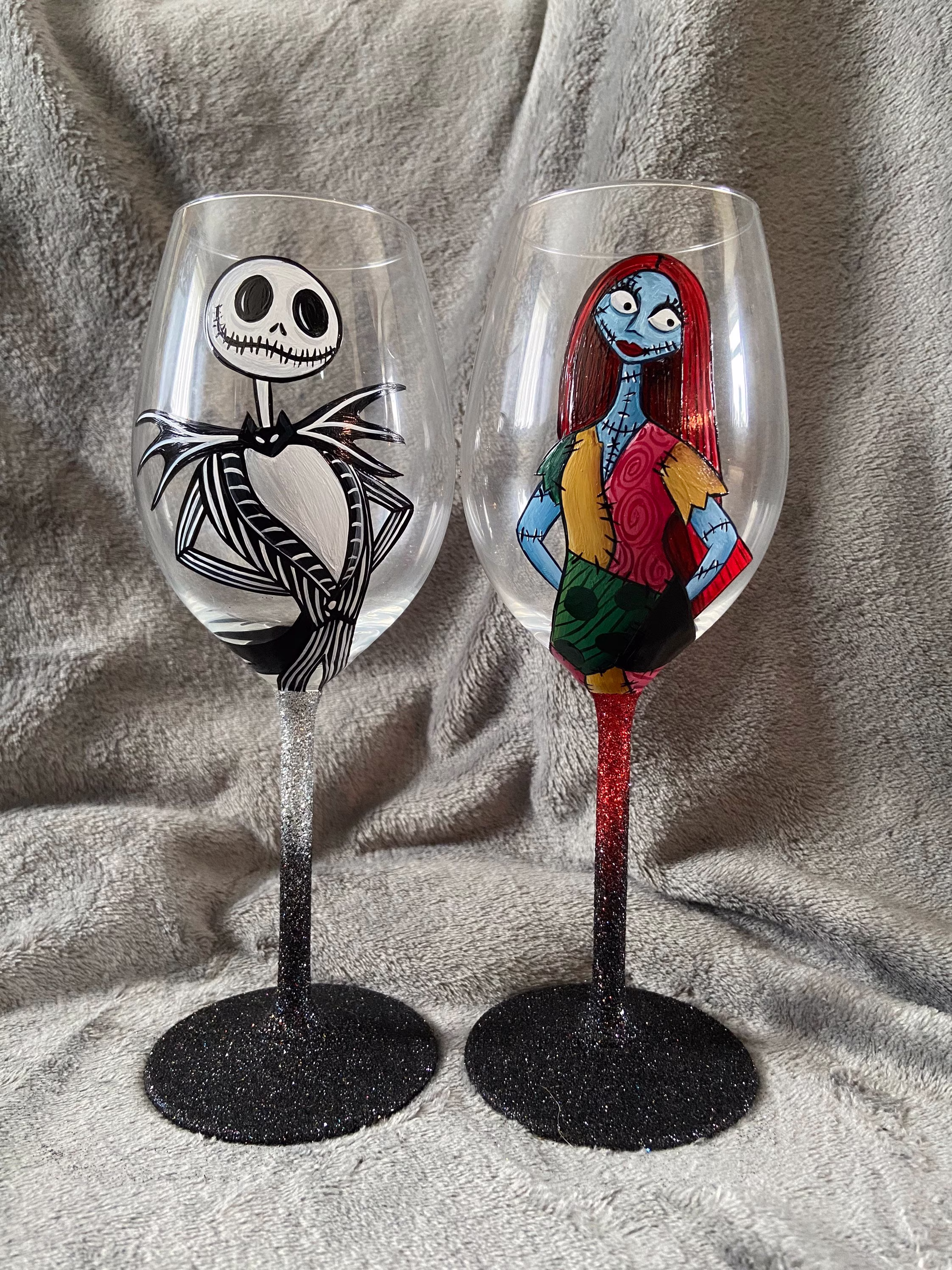 Jack & Sally Hand Painted Wine Glass