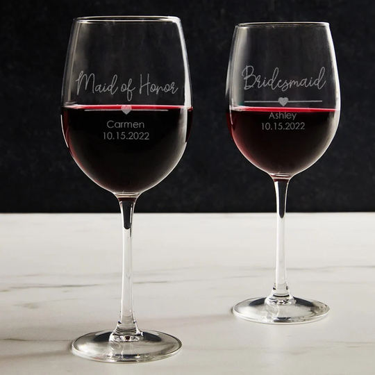 Engraved Personalized Bridesmaid Stemmed Wine Glass By Lifetime Creations Gift, Custom Maid Of Honor, Ships Fast