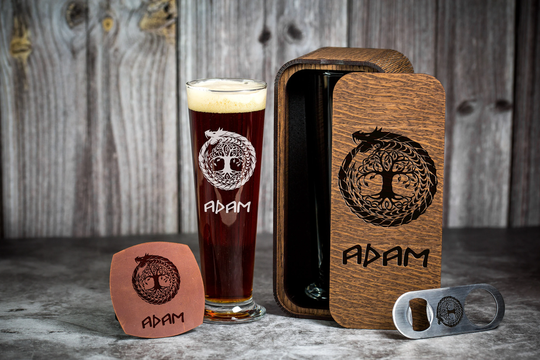 Personalized Groomsmen Beer Glasses, Engraved Mug, Tree Of Life, Ancient Symbols, Anniversary Gift, Best Gift For Him, Ouroboros