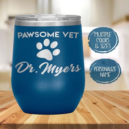 Pawsome Vet Engraved Name Tumbler For Women Or Men, Funny Personalized Veterinarian Appreciation Thank You Gift, Graduation Present