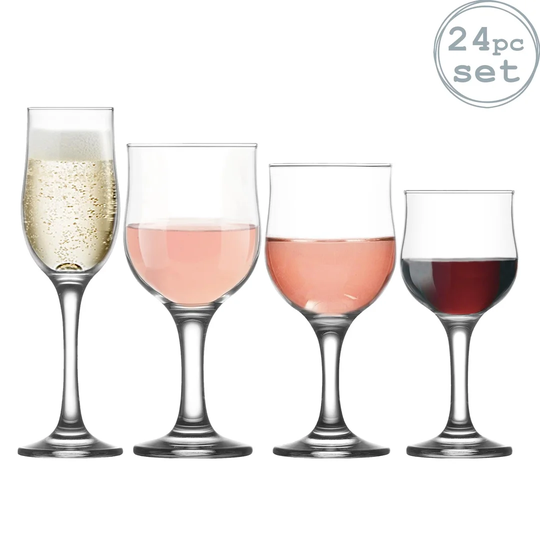 24 Piece Glass Assorted Glassware Set