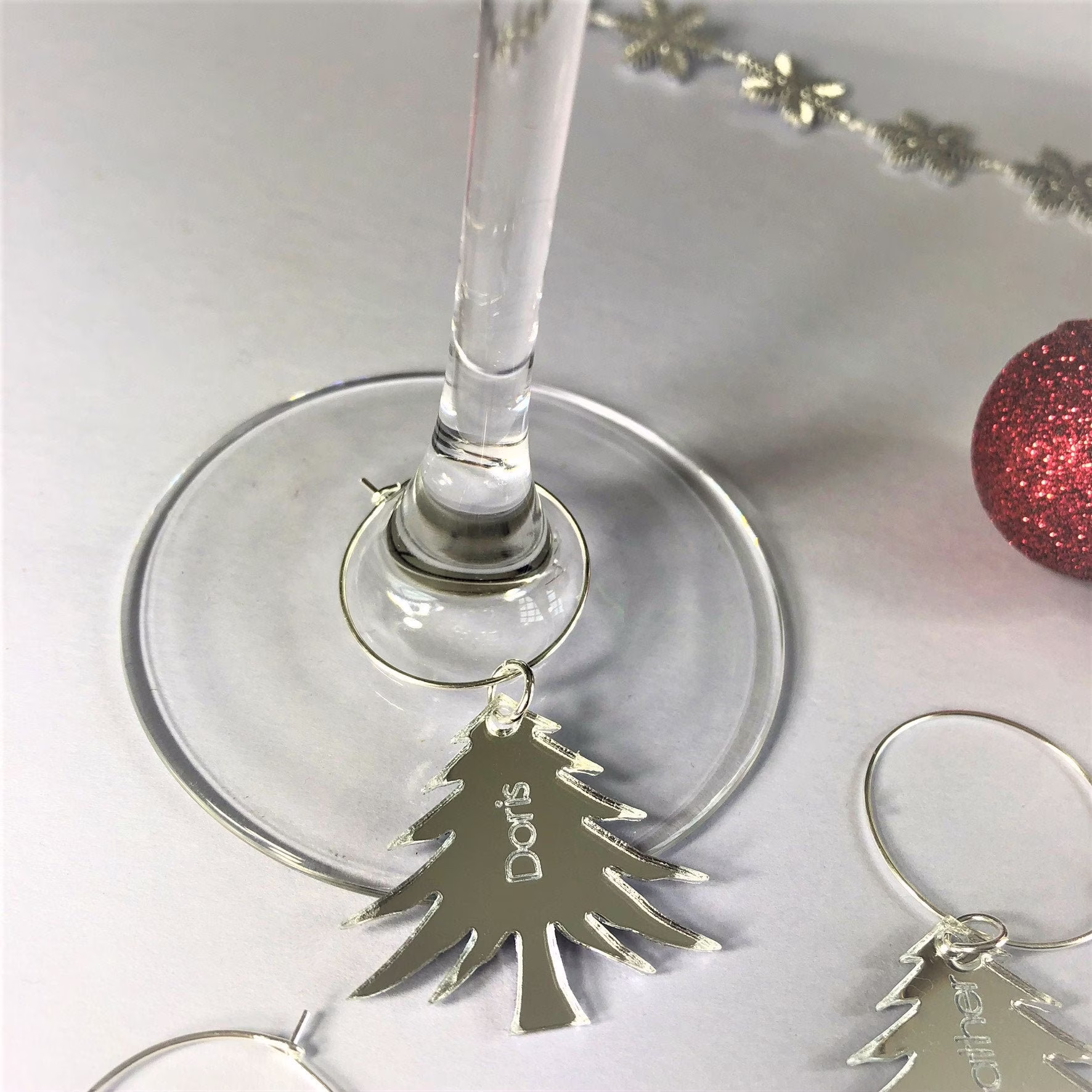 Personalised Christmas Tree Shaped Glass Charm, Wine Glass Charms, Table Settings, Name Place Settings, Hosting A Party