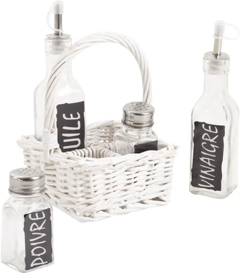 Wicker Condiment Basket With 4 Accessories