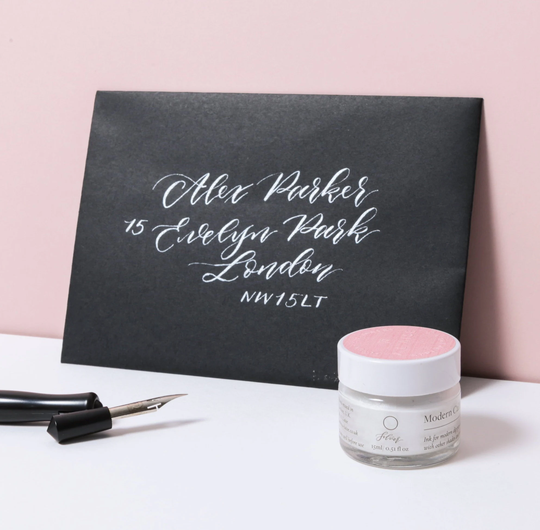 Silver Calligraphy Ink | Shimmery Handmade Modern Dip Pen Copperplate
