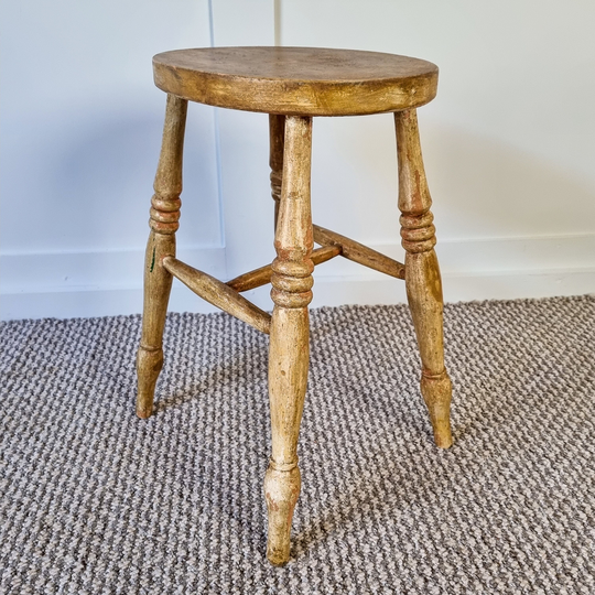 Rustic Vintage Wooden Stool | Milking Bar Kitchen Distressed Country Farmhouse Style Plant Stand