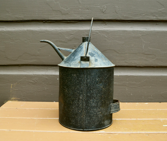 Tin Oil Lamp Pitcher, Antique Filler Can, Kerosene Can