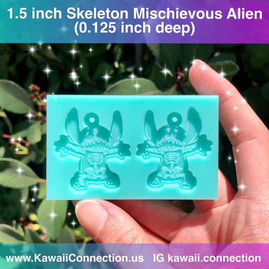 1.5 Inch | 0.125 Cavity Depth Skeleton Michievous Alien W Loops -Insane Details - Silicone Mold For Resin Dangly Earrings Or Charms