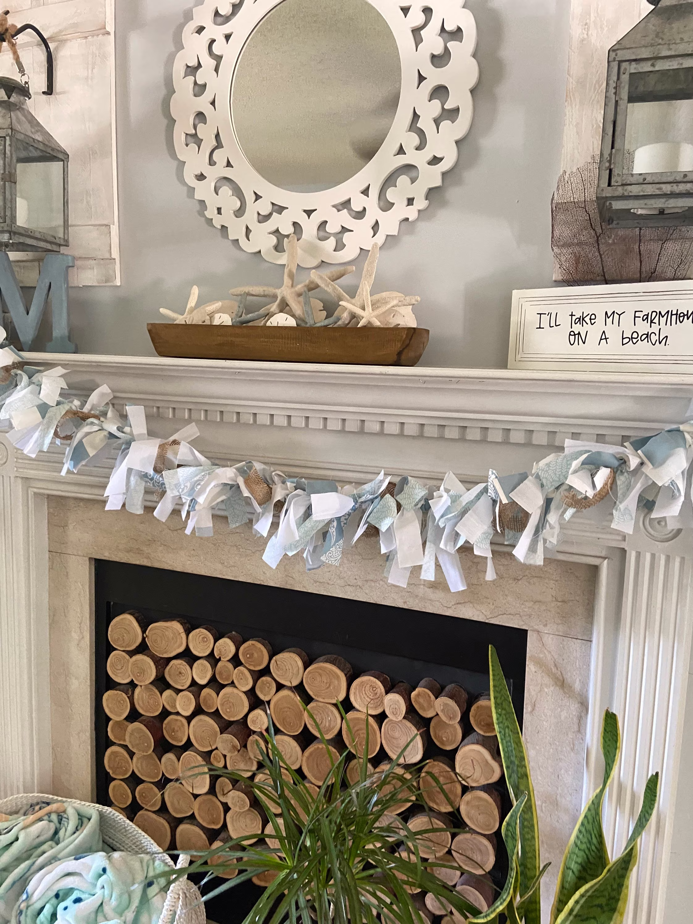 Beach Rag Garland | Coastal Decor Summer Farmhouse House Shabby Chic Cottage Style