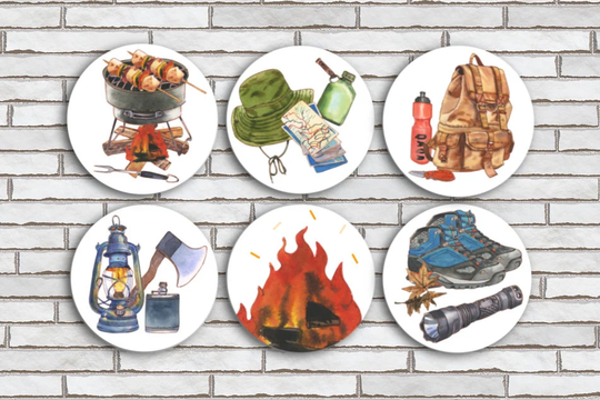 Set Of 6 Camping Themed 1.25