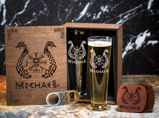 Personalized Vegvisir Gifts - Beer Glass Set -Gift Viking Ship -510/1