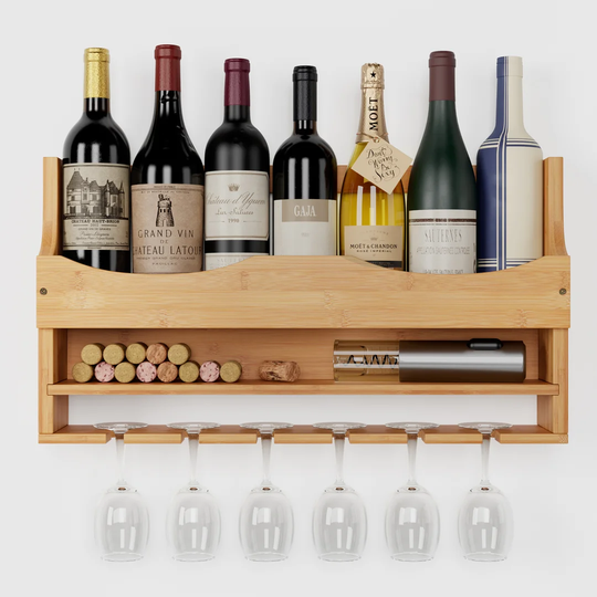 7 Bottle Solid Wood Wall Mounted Wine Bottle Rack in Brown