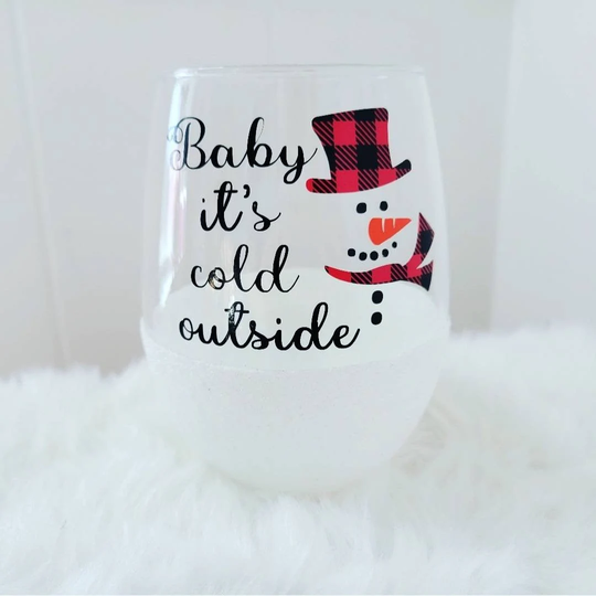 Baby It's Cold Outside Wine Glass - Glitter Tumbler - Christmas Snowman Gift - Gift