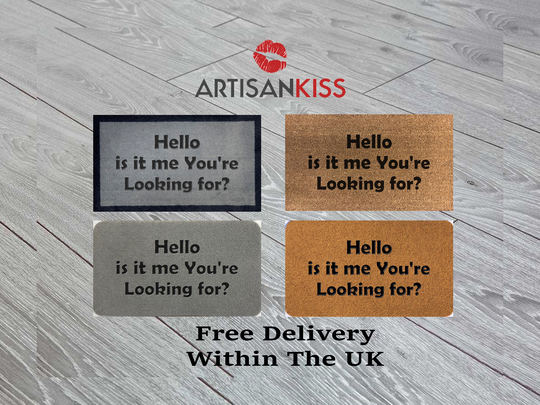 Hello Is It Me Your Looking For Coir Synthetic Nylon Light Grey Brown Cream Green Novelty Door Mat 70x40cm
