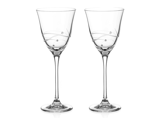 Diamante Swarovski Spiral Hand Cut Wine Glasses - Pair Of Crystal With Design Crystals Set 2