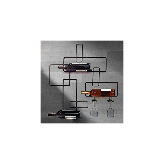 Retro Metal Wall-Mounted 3 Bottle and 2 Glasses Wine Storage Rack