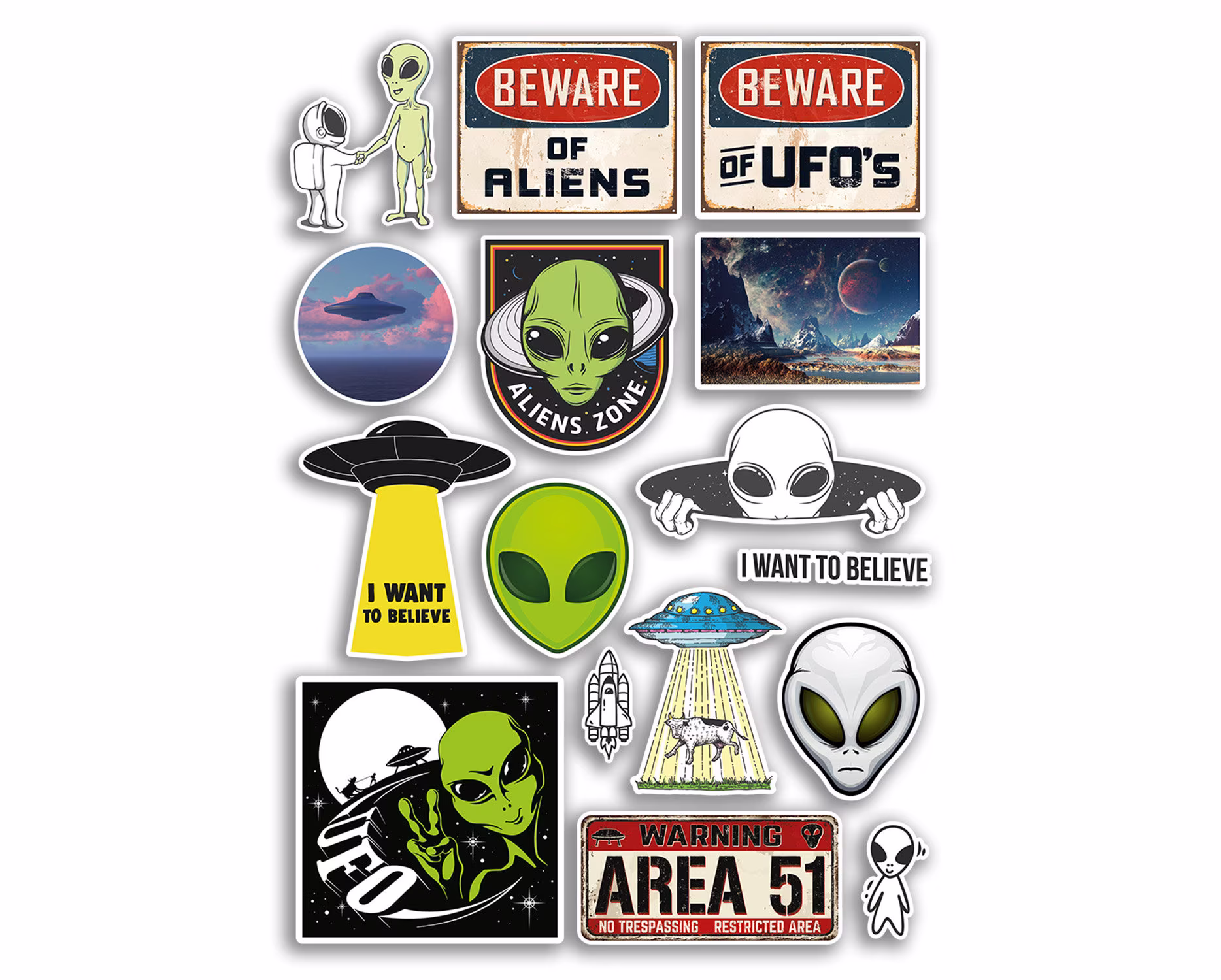 A4 Sticker Sheet Alien Vinyl Stickers - Ufo Fun Believe Extra-Terrestrial Outer Space Planet Scrapbooking Addicted Love Travel Gift #78893