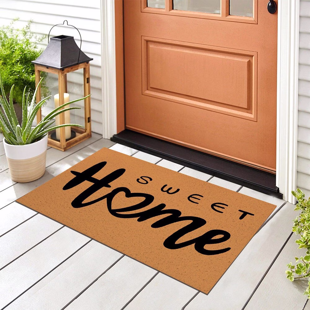Sweet Home Entrance Door Mat, Brown Typography Entryway Doormat, PVC Plastic Mats Rug For Home, House Warming Gift, Area Carpet Outdoor