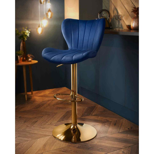 Luxury Velvet Bar Stools Breakfast Bar Chair Kitchen Stool Barstool - Navy