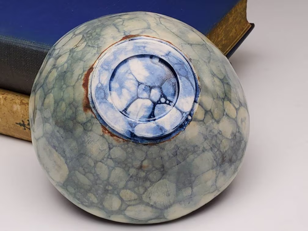 Blue Bubble Glazed Porcelain Bowl , Thin Walled & Wonky With A Thick Bottom, Tea Bowl, Condiments Bowl, Prep Salt Nut Bowl