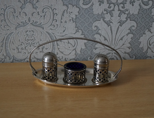 Vintage Five Piece Silver Plate Condiment Set