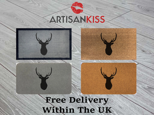 Deer Coir Synthetic Nylon Light Grey Brown Green Cream Novelty Door Mat