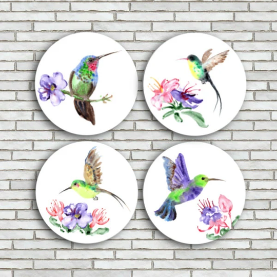 Set Of 4 Watercolor Hummingbird Magnets/Pin Decor Decoration Art Gifts For Women