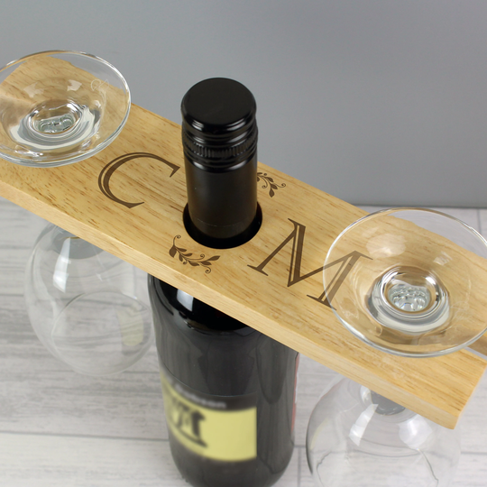 Personalised Wine Glass & Bottle Butler - Initials Mr & Mrs Wedding Gift His Hers Housewarming Prosecco