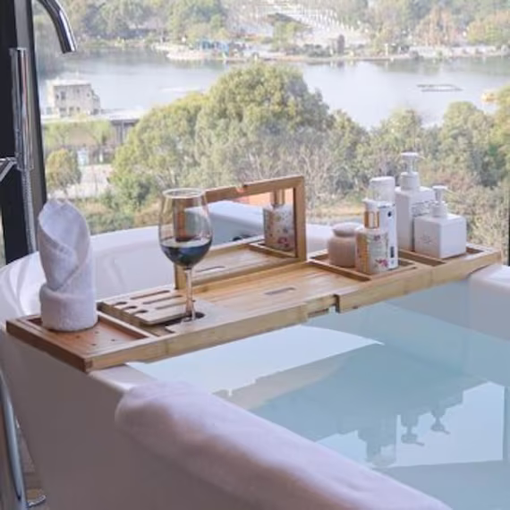 Gift For Her - 2 in 1 Bathtub Caddy & Bed Tray With Free Soap Holder Perfect Birthday Or House Warming